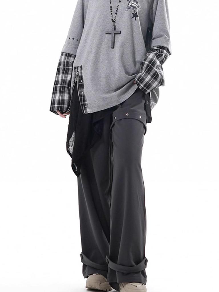 XHSUKADO Faux Yami Star Long Black Size M Women's School-Style Dress, Layered, Punk, Checkered, Subculture, Y2K, Kawaii, Shibuya, Harajuku, Print,