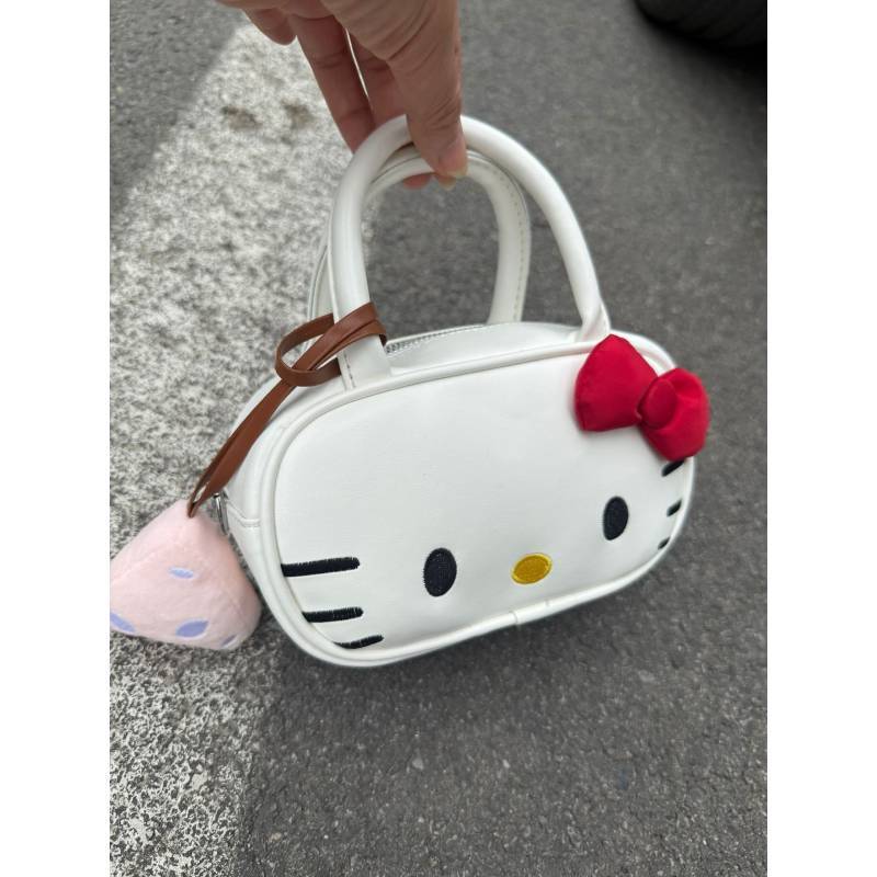Hello Kitty Bowling Bag For Girls With Embroidered Butterfly Knot Clutch For Daily Use