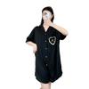New pajamas women's spring and summer boyfriend wind pajamas imitation silk ice silk acetic acid Internet celebrity knee shirt skirt loungewear