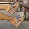 Women Round Toe Wedges Heel Shoes Ladies Casual Open Toe Comfort Spring Summer Rhinestone Slippers Party Sandals Plus Size 35-43