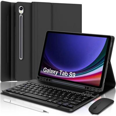 Чехол-клавиатура - совместимый с Samsung Galaxy Tab S9 - PU кожа - Клавиатура AZERTY - Беспроводная мышь