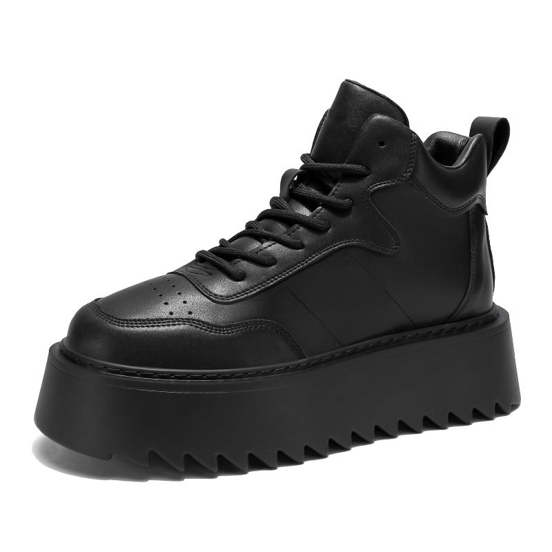 Кроссовки повседневные мужские из натуральной кожи белые туфли модные высокие на платформе с плоским носком