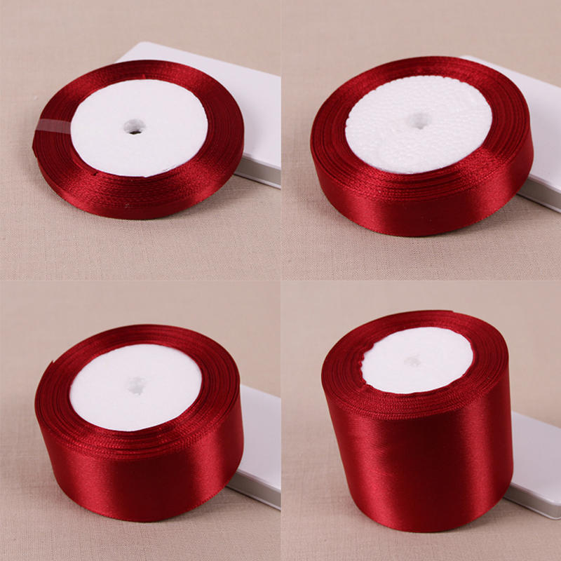 Лента атласная шелковая винно-красная 25 ярдов для свадебной вечеринки, украшения, упаковки подарков, рождественской одежды, шитья, ткани своими руками