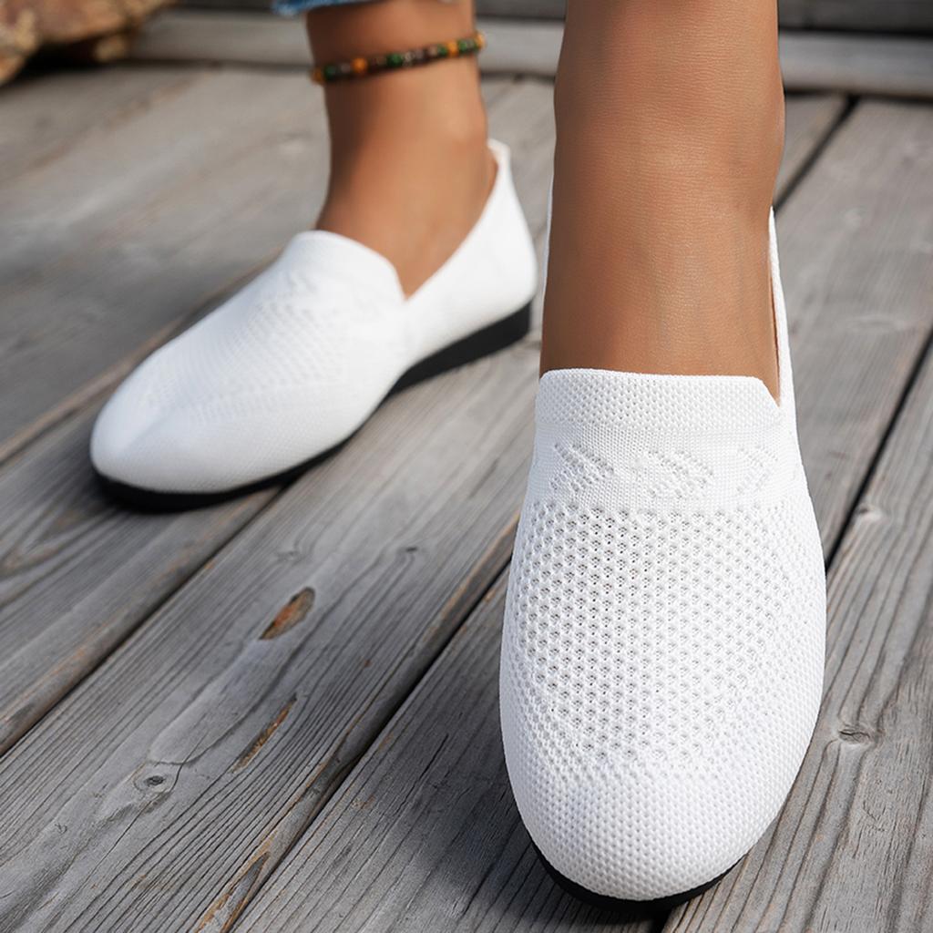 Fashion Solid Color Square Toe Mesh Loafers Shallow Women Flats Shoes Soft Bottom Knit Ballet Flats Shoes Casual Slip On Boat Shoes