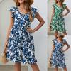 Women's Leaf Print Dress V Neck Fly Sleeve Casual Vacation Dresses