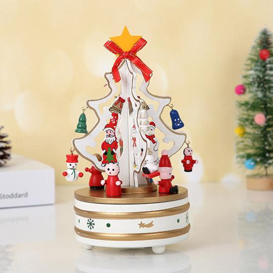 Wooden Christmas Tree Music Box Rotating Music Box Holiday Desktop Figurine for Living Room Bedroom Party Decoration