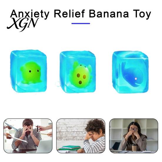 Office Stress Reliever Cube with Luminous Sea Animal Toy Inside Anxiety Relief Ice Slow Rebound Squeeze Sensory Workers Relaxation Ball
