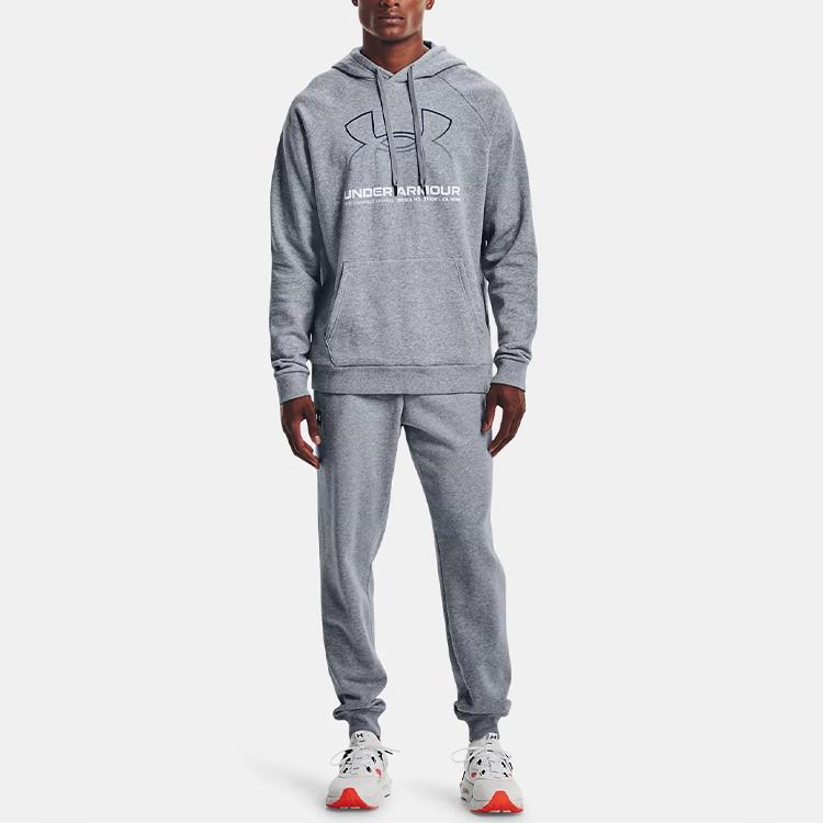 Under Armour Project Rock Rival Lock Up Logo Printed Training Hoodie Мужские толстовки с капюшоном Серый 1366724-035