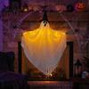 Outdoor Spooky Decor Halloween Hanging Ghost with Witch Hat, Light Up Eerie Glow for Porch Tree, Haunted House Scene Ornament Hat