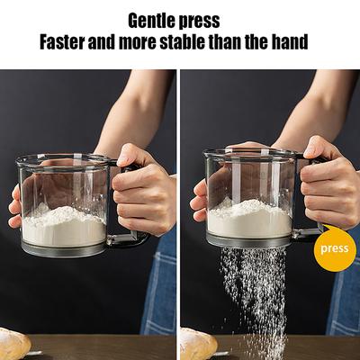 Кухонное сито для муки, ручное полуавтоматическое сито для сахара, шейкер для пудры, ручка, мерный стакан, инструмент для выпечки, кухонные принадлежности