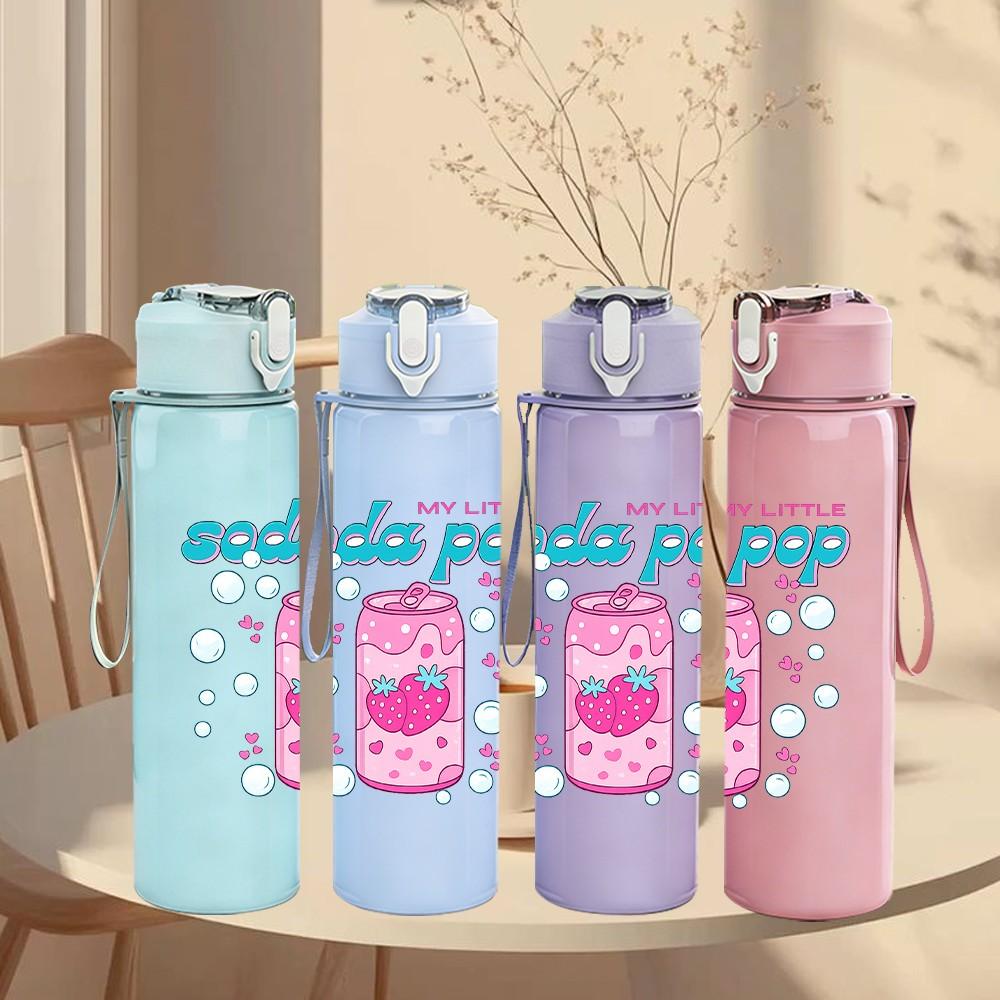 1PC Soda Pop Pink Can Retro Art Print 750ml Color Plastic Sports Water Bottle Leakproof Flip Straw Lid Suitable for Sports Office Home Use