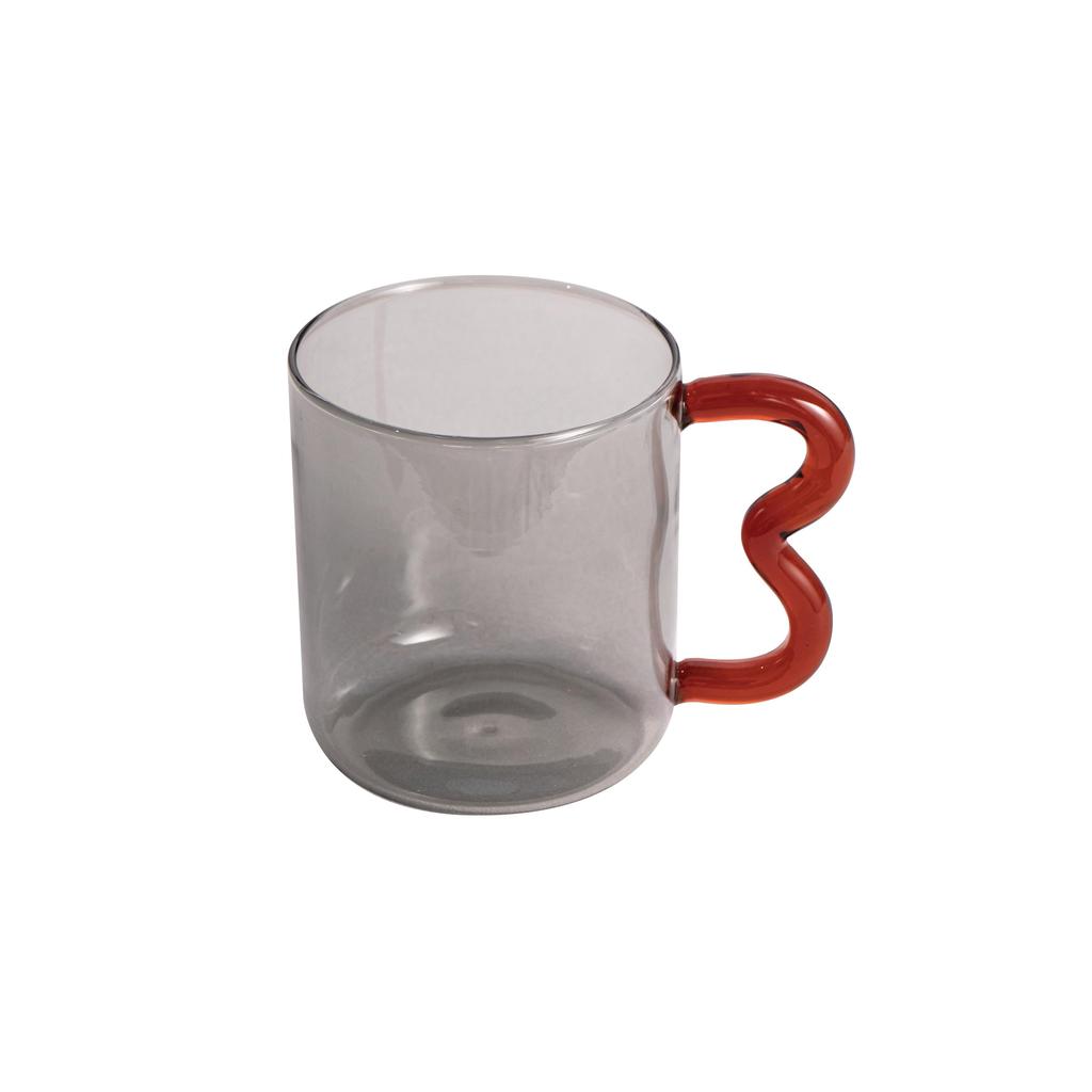Colored Glass Cup with Wave Handle Coffee Breakfast Cup Large Capacity Milk Cup Microwaveable Cross-border