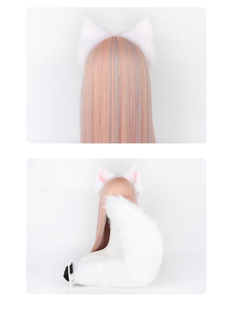 Handmade Plush Cat Ear Headband and Fox Tail Cosplay Prop for Anime Conventions