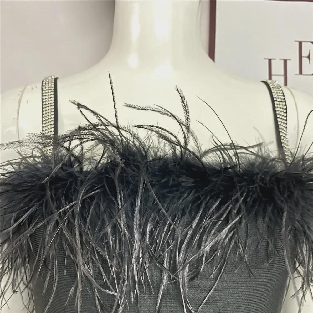 «Сексуальное платье-бандаж миди с разрезом и перьями в стиле знаменитостей из Европы и Америки с бриллиантами»