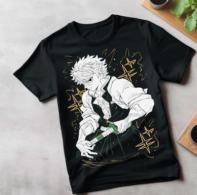 Футболка Гию Томиока Клинок, рассекающий демонов Kimetsu No Yaiba Аниме Черная футболка Размер S_5XL