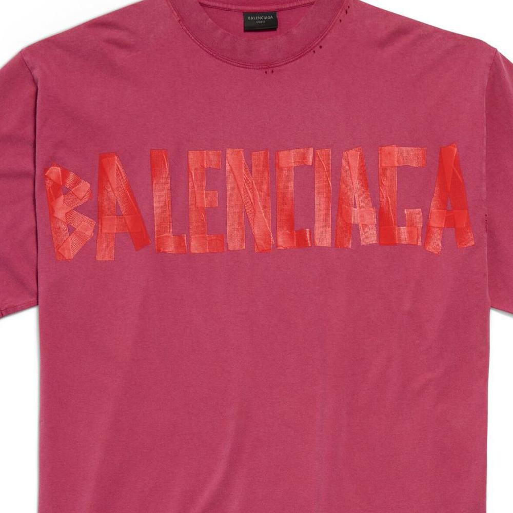 Balenciaga Tape Type T-Shirt, Regular Fit Men's Raspberry Red 764235TSVK15003