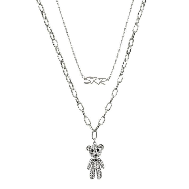 Women's Trendy Hip-Hop Bear Double-Layer Sweater Necklace - 2025 Autumn/Winter Niche Design