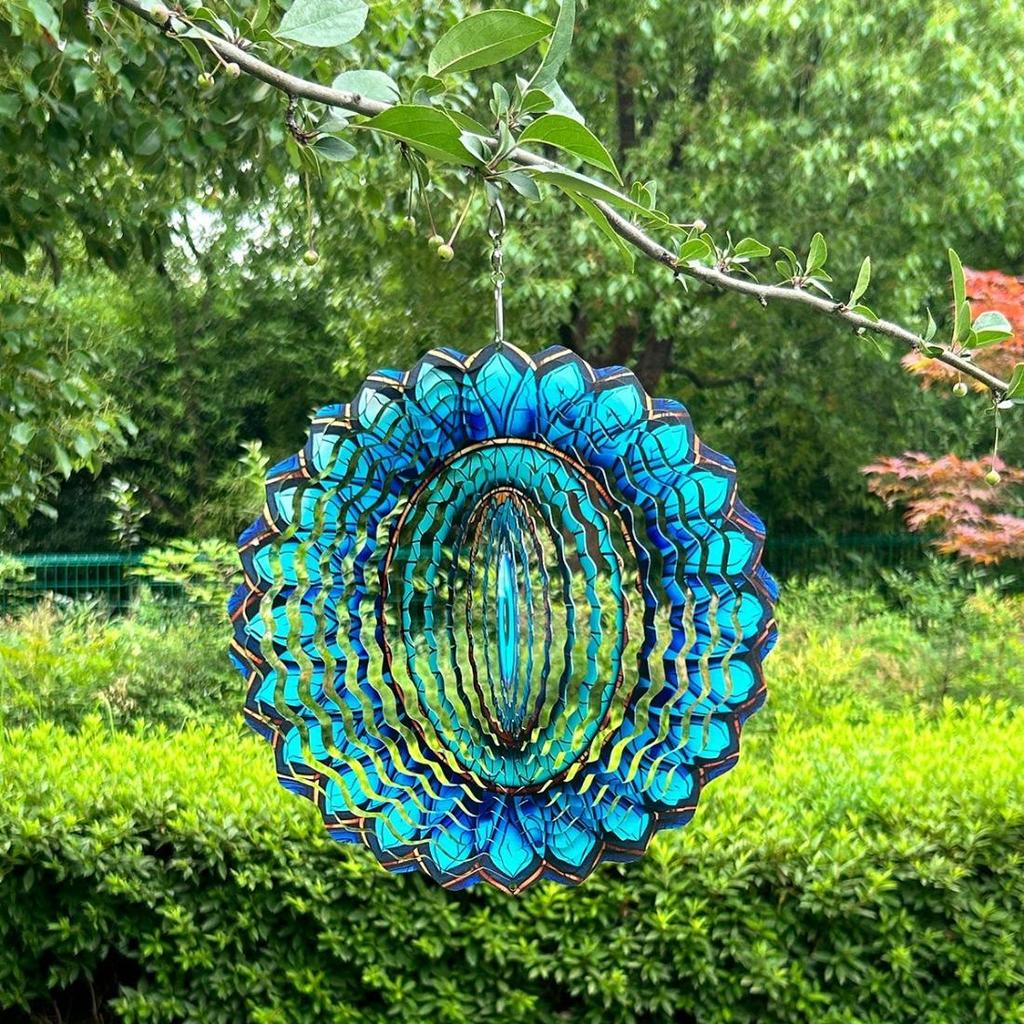 Кинетический металлический спиннер «Злой глаз» - Сложный дизайн из синего и бирюзового витражного стекла - Универсальное искусство для сада, патио, для помещения/улицы