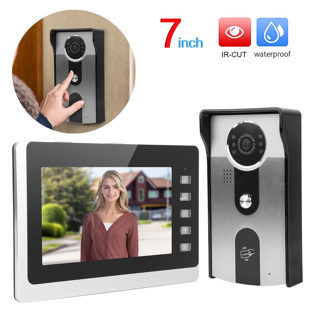 Видеозвонок с ЖК-дисплеем 7 дюймов, проводной, с двусторонней радиосвязью, ночным видением, TFT-дисплеем, удостоверением личности, водонепроницаемостью 100?Вилка 240VUS