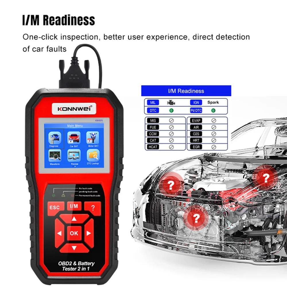 KONNWEI KW870 6 В 12 В автомобильный мотоцикл аккумуляторный тестер OBD2 диагностический инструмент сканер 2 в 1 тестовые инструменты для зарядки и проворачивания автомобиля
