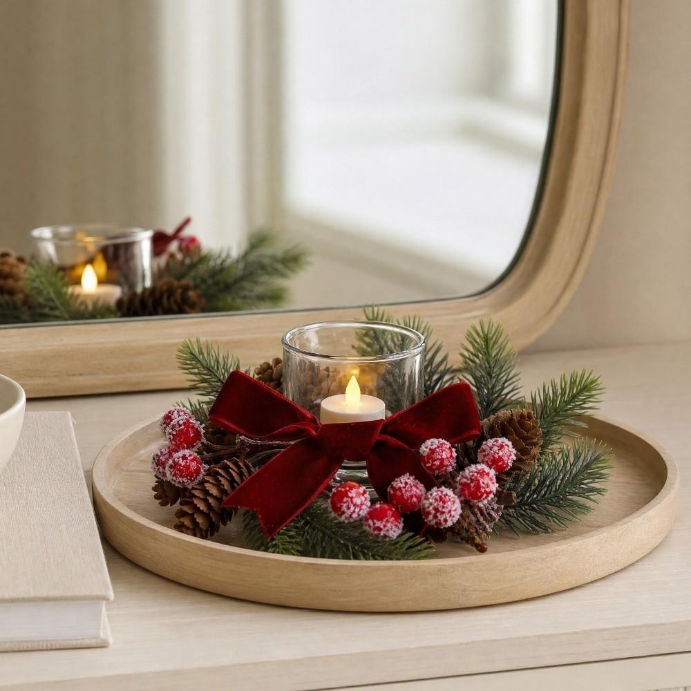 Multifunctional Christmas Candle Ring Candlestick Wreaths Fireplace Mantel Decor