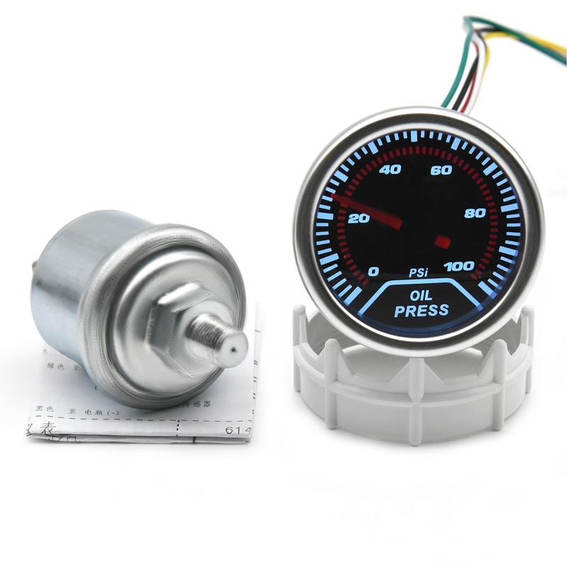 52mm Analog Led White Case Oil Pressure Gauge 12V Mechanical Pointer OIL Press Meter for Racing Smoke Len Car Accessories