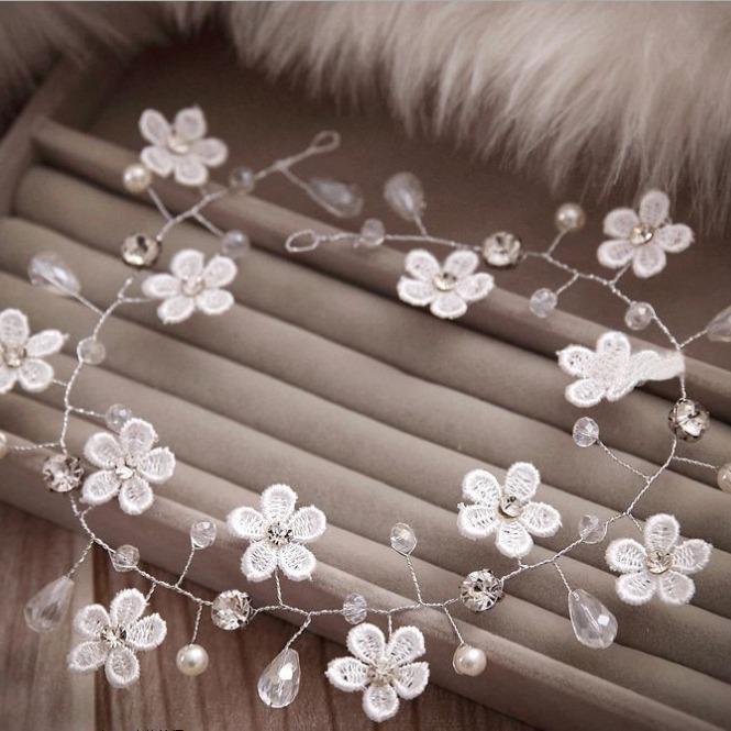 Корейский стиль Ручная работа Жемчуг и Кружево Цветок Свадебный Ободок