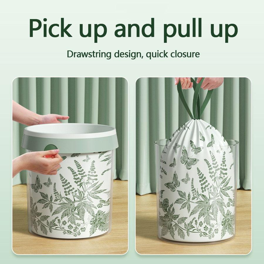 1 roll, 32 pieces, thick mugwort fragrance garbage bag, tear free drawstring, automatic closure, hand-held garbage bag
