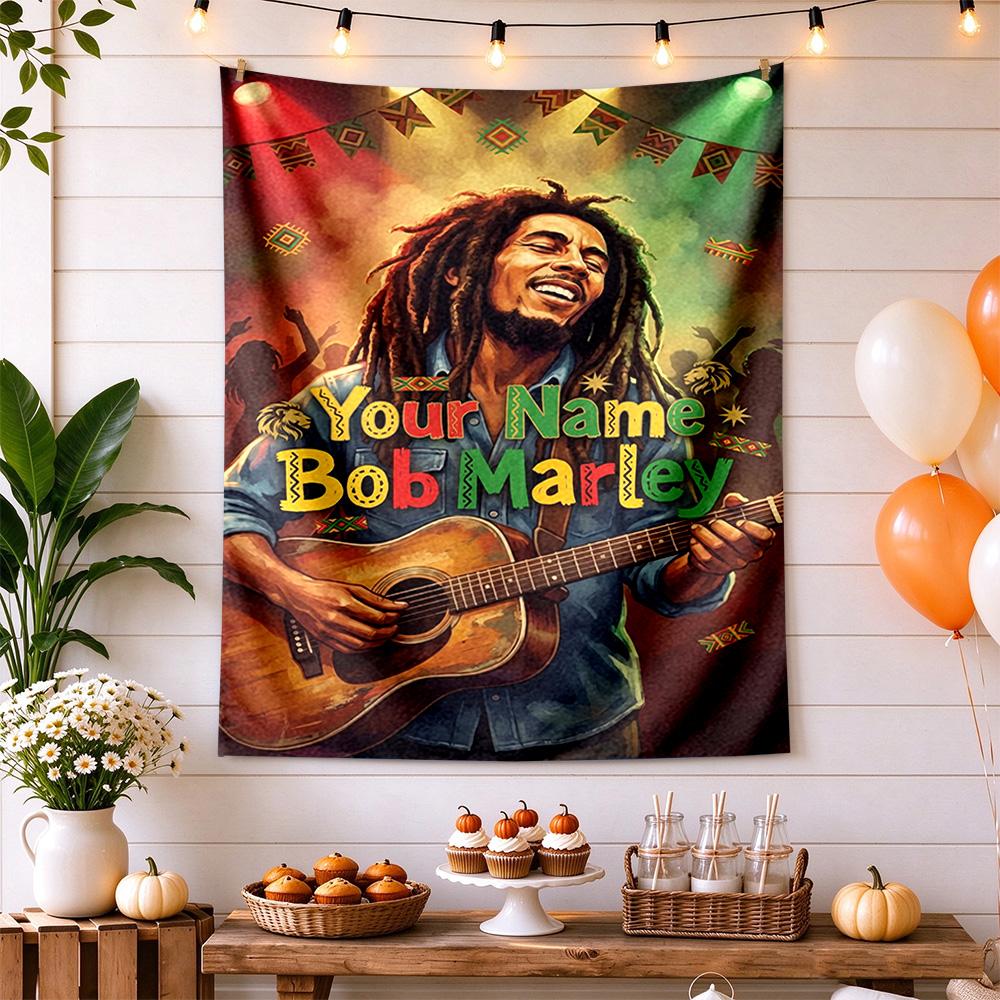 Bob Marley Customize Text Tapestry Aesthetic Wall Tapestry Non-Fading Color Perfect for Studio Apartment Ideal for All Seasons