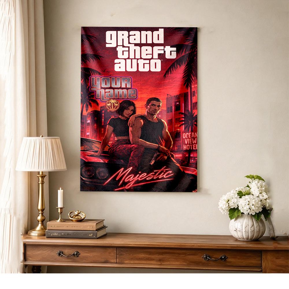 Gta Personalized Text Tapestry Boho Wall Hanging Non-Fading Color Ideal for Camping Ideal for All Seasons Perfect Gift for Relatives and Friends