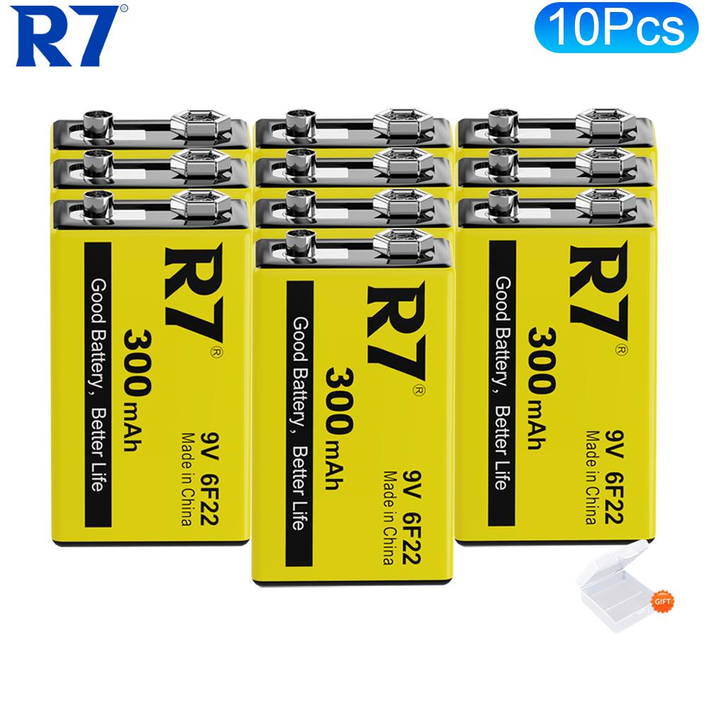 Аккумуляторы R7 9В 300 мАч для беспроводных микрофонов, гитар с эквалайзером, дымовых извещателей и мультиметров
