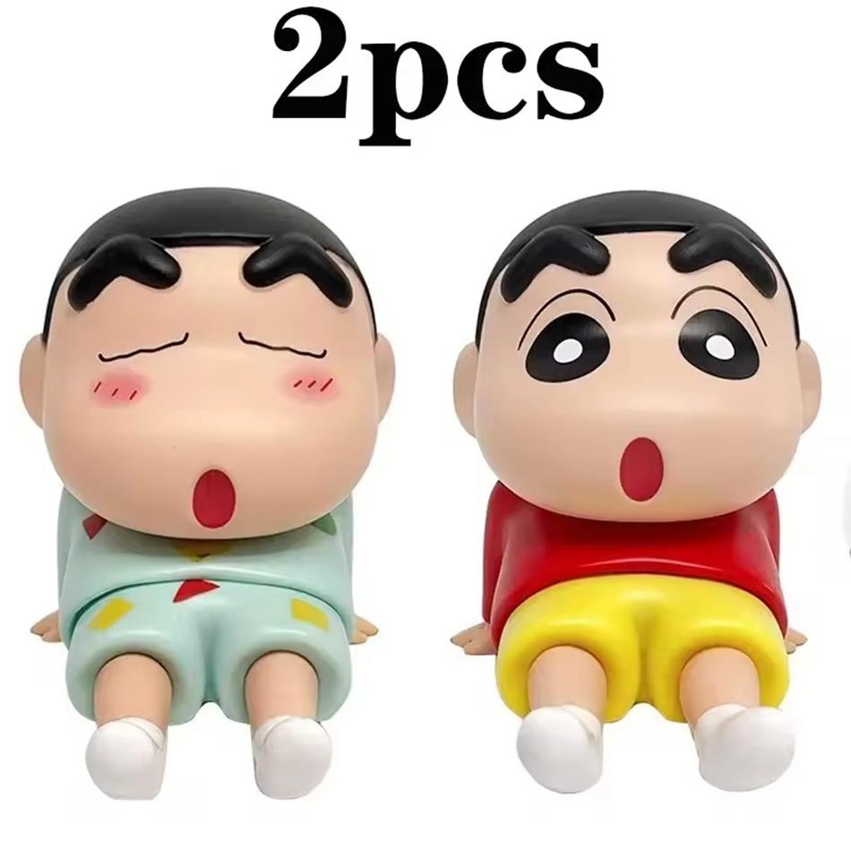 Crayon Shin-Chan Figures Phone Holder Kawaii Anime Desktop Ornaments Cartoon Watching TV Phone Support Cute Dolls Decorations
