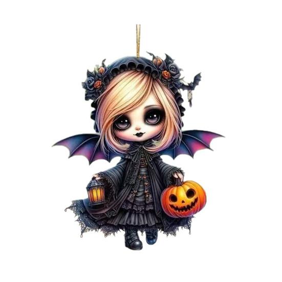 Yousheng Halloween Witch Car Pendant Pumpkin Lanterns Bat Elements Rearview Mirror Ornament Gothic Tabletop Hanging Accessories