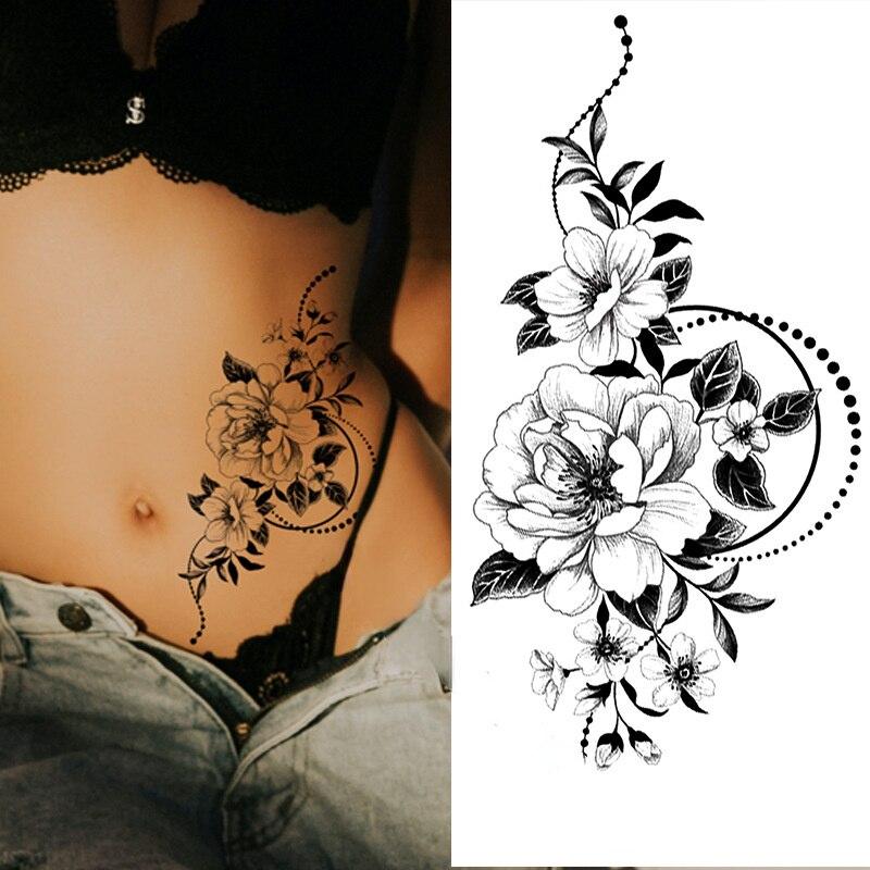 Women Sexy Temporary Tattoo Stickers Black Roses Pattern Full Flower Design Used for Arm Body Art Big Large Fake Tattoo Stickers