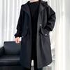 Men Trench Coat Hooded Loose Mid Length Big Pockets Long Sleeve Windproof Solid Color Zipper Closure Anti-wrinkle Elastic Cuff Streetwear Men Coat