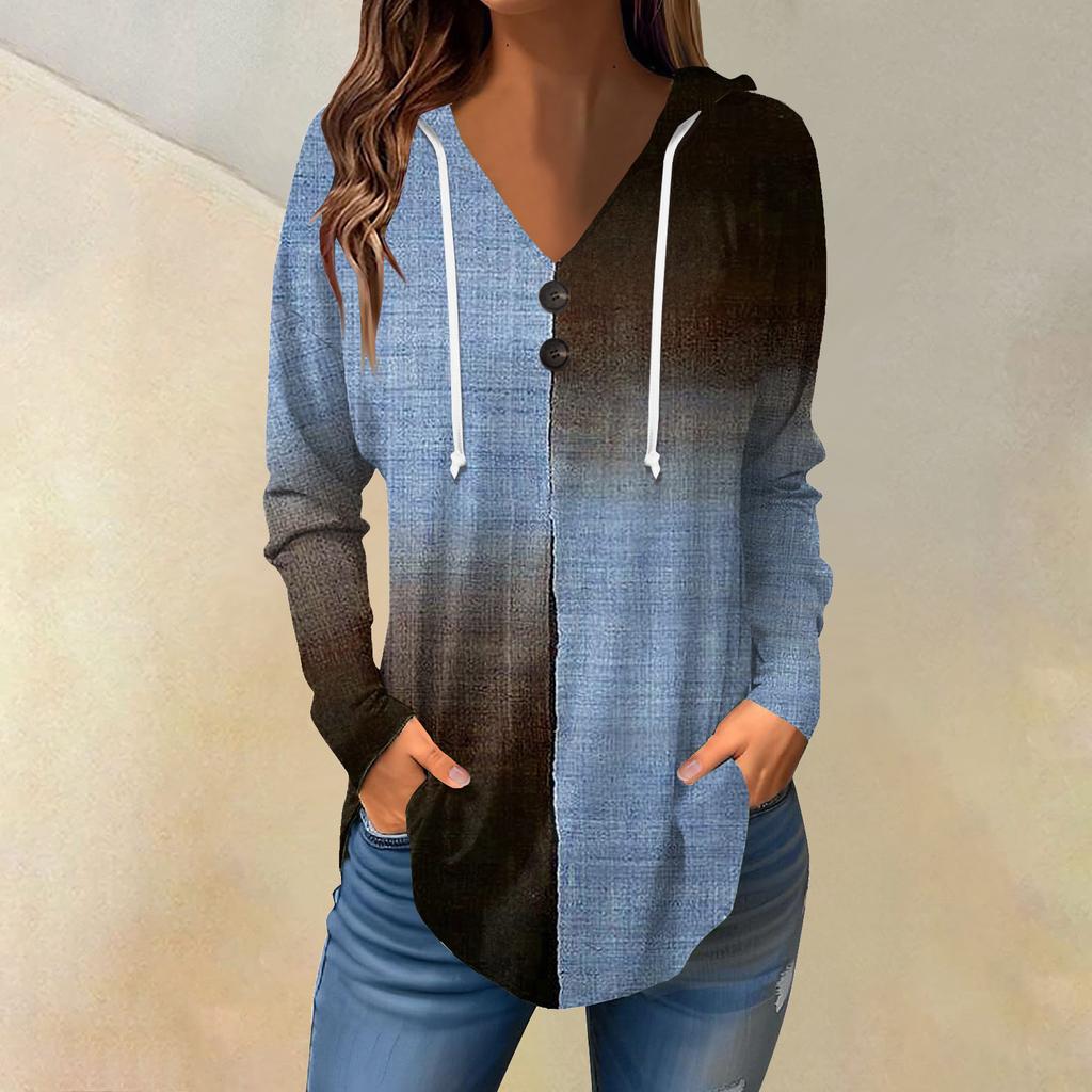 Женские повседневные модные однотонные толстовки с капюшоном на пуговицах и длинными рукавами с V-образным вырезом