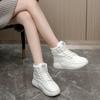 Fashion Round Toe Chunky Shoes for Women Lace-up Platform with Laces White Womens Snow Boots High Boot Female Trend 2024 Hot Pu Work Y2k
