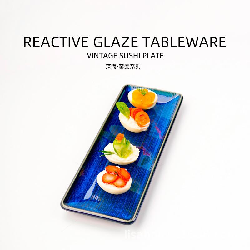 Japanese-Style Hotel Sushi Rectangular Plate Creative Ceramic Restaurant Cuisine Plate Household Kiln Tray