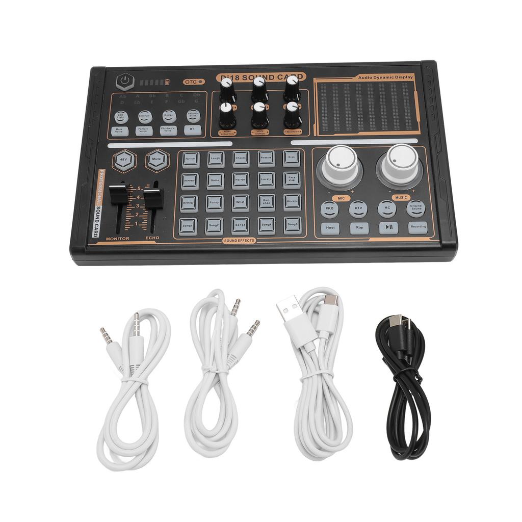 Звуковой микшер с несколькими звуковыми эффектами, шумоподавлением, красочными огнями, звуковой картой DJ18 Bluetooth Live Sound Card для