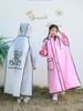 Kids Raincoat Girl Boys Primary and Secondary School Students Youth Poncho with Schoolbag Seat Long Body Waterproof Thickened White