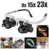 2XLED Watch Jeweler Repair Magnifier Head-Mounted Headband Adjustable Magnifying Head Eye Glasses Loupe Lens 8X 15X 23X