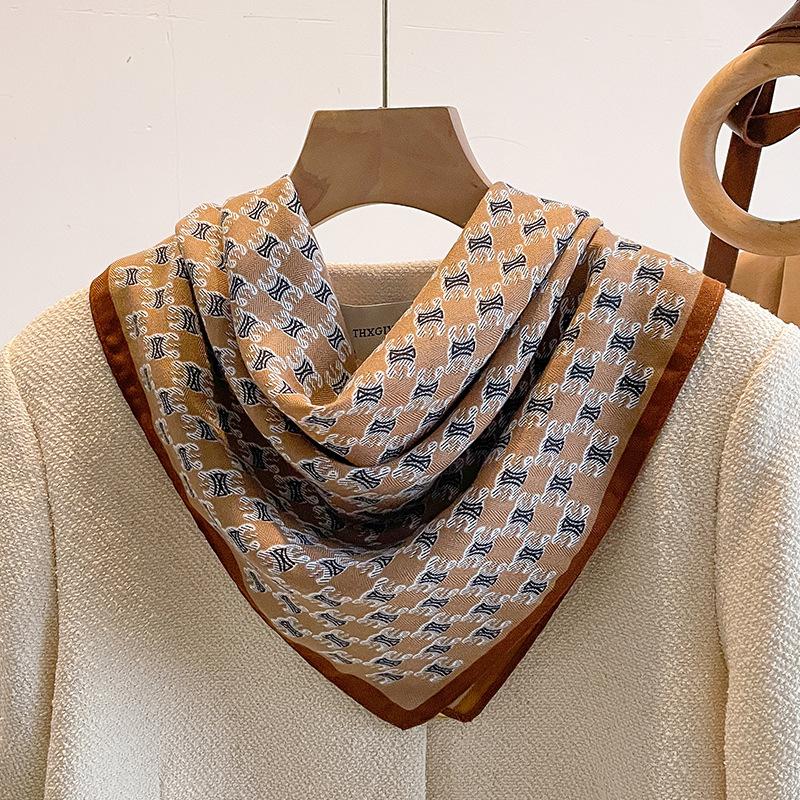 Chessboard plaid 71CM cotton and linen silk scarf small square scarf women's spring and autumn summer thin scarf scarf linen headscarf belt