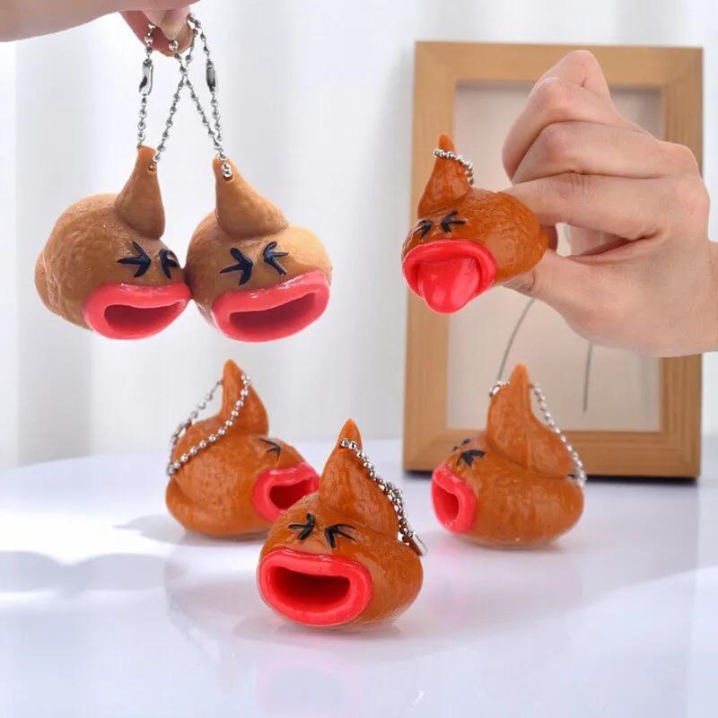 Tongue Sticking Stool Keychain Creative Prank Squeezing Novelty Stress Relief Venting Children'S Toys Party Gifts Stress Relief