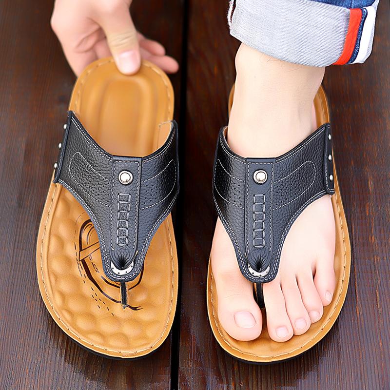 Абсолютно новые мужские шлепанцы из воловьей кожи, повседневная пляжная обувь, модные мужские удобные сандалии на мягкой подошве с нескользящей подошвой