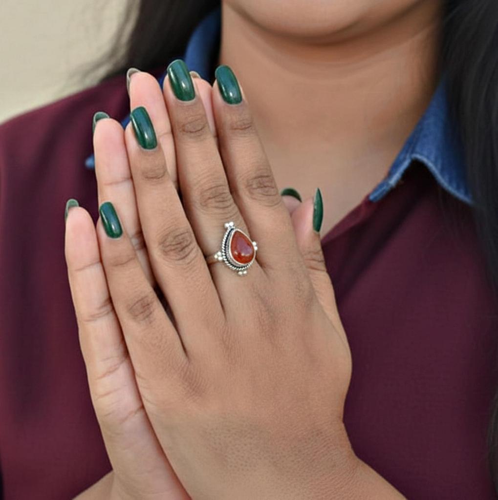 Red Carnelian 925 Sterling Silver Ring, Handmade Teardrop Gemstone Statement Ring, Minimalist Boho Jewelry