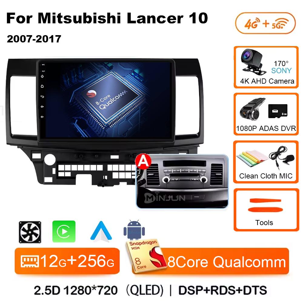 Android 14 Carplay Auto Автомагнитола Мультимедийный плеер Для Mitsubishi Lancer 2007-2013 Экран Qualcomm Авторадио Стерео Головное устройство