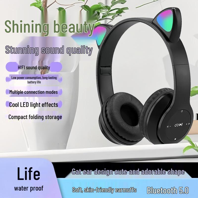 Беспроводные игровые наушники с кошачьими ушками Bluetooth P47M, с низкой задержкой, спортивный стиль
