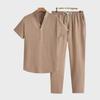 2024 Summer Men's Casual Sports Suit - Short Sleeve & Long Pants, Solid Color