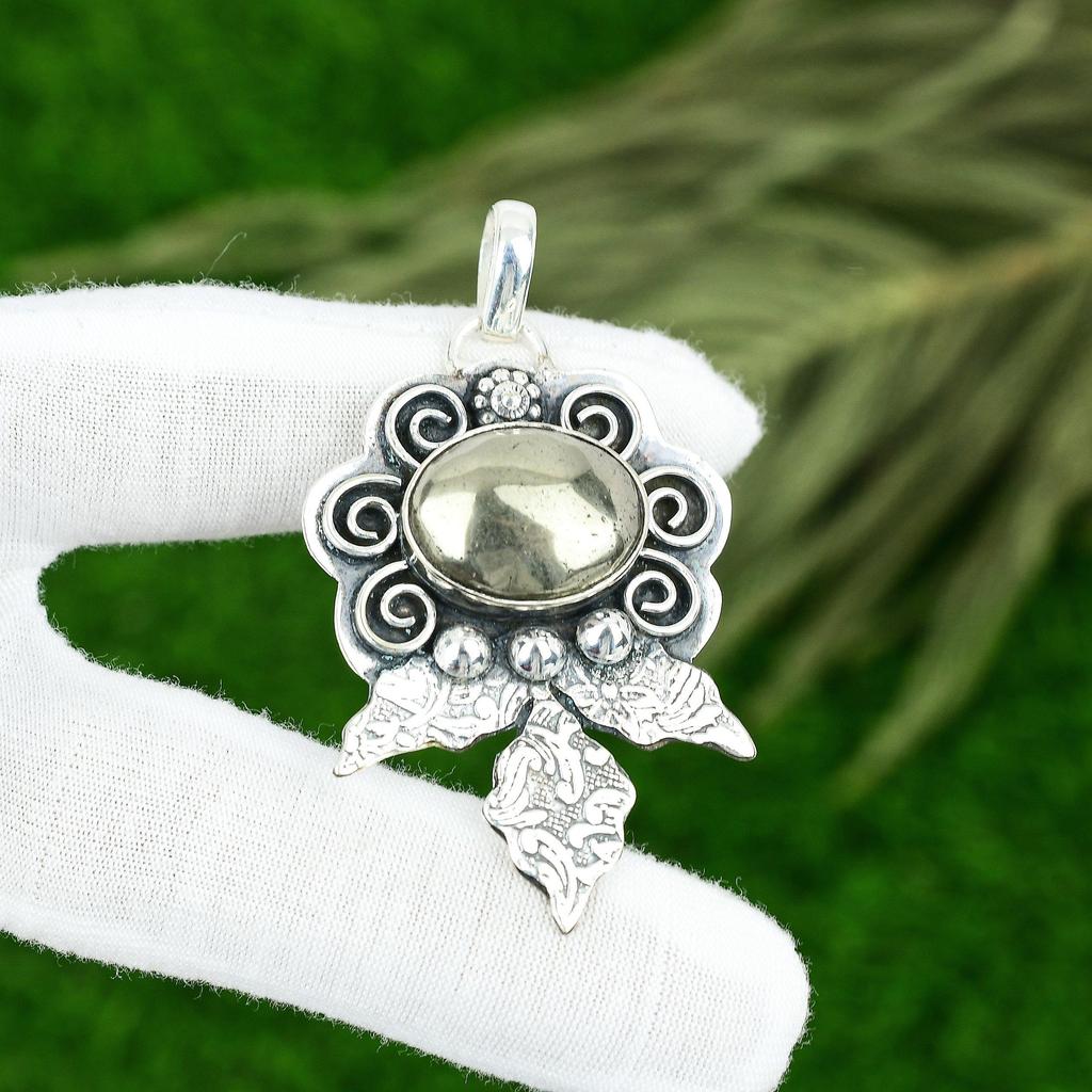 Friendship Day Sale Pyrite Stone Sterling Silver Trendy Elegant Pendant Jewelry