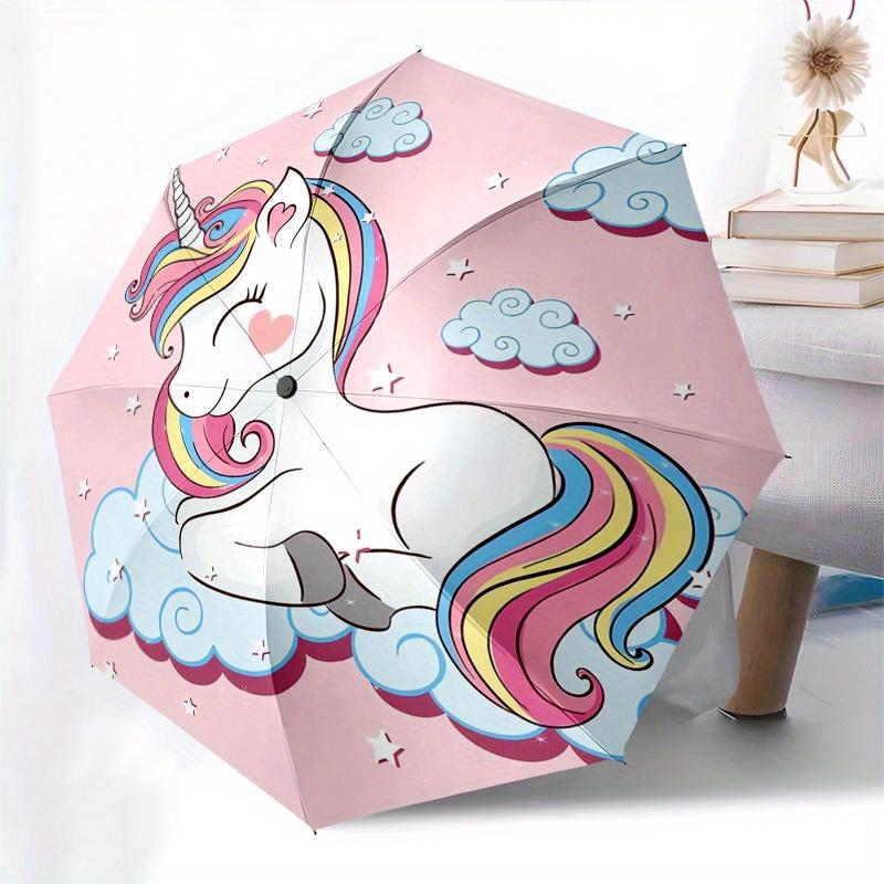 Unicorn, Rainbow Automatic Folding Umbrella 8 Ribs, Durable Iron Frame, Bright Color Pattern Compact Travel Umbrella, Suitable for Outdoor,